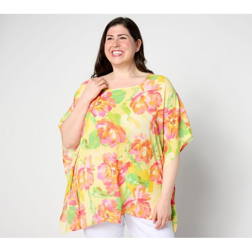 Wacoal Women's Top Sz XL Printed Crinkle Chiffon Scarf Yellow A646487